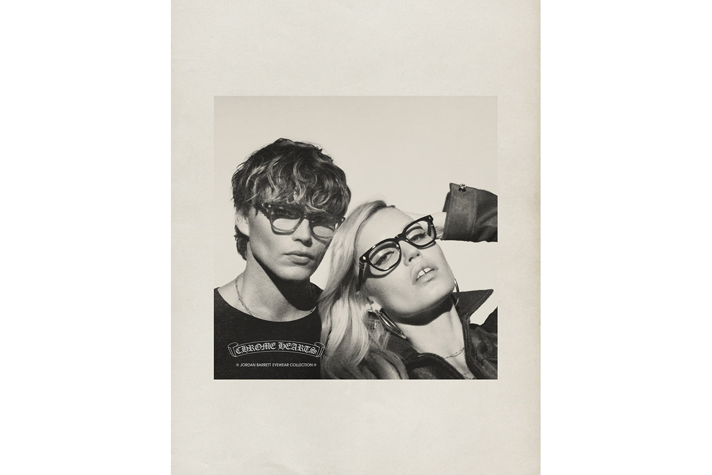 Model adjusting Chrome Hearts eyewear